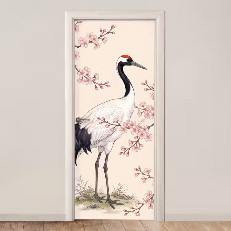 Deursticker - Aziatisch - Kraanvogel - Beige — 1