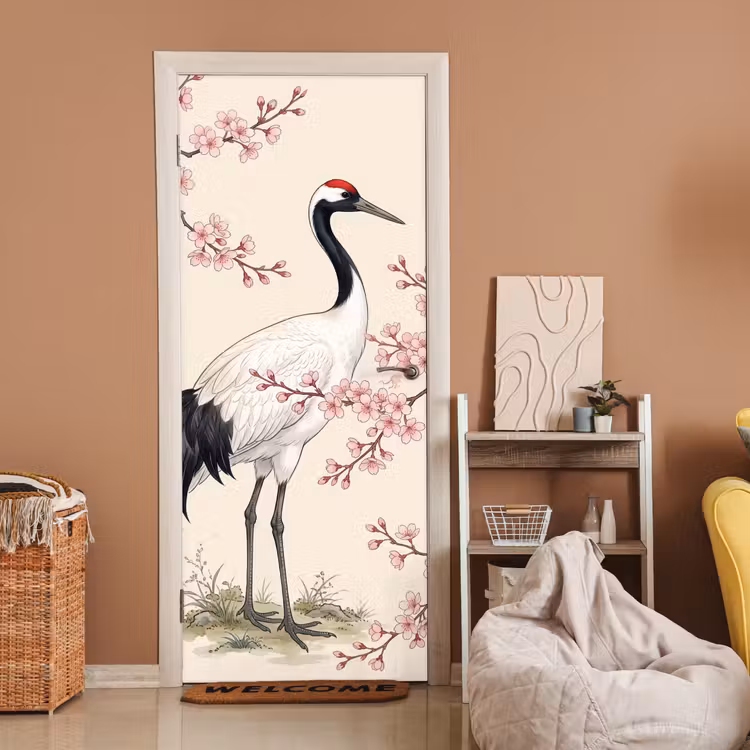 Deursticker - Aziatisch - Kraanvogel - Beige — 2