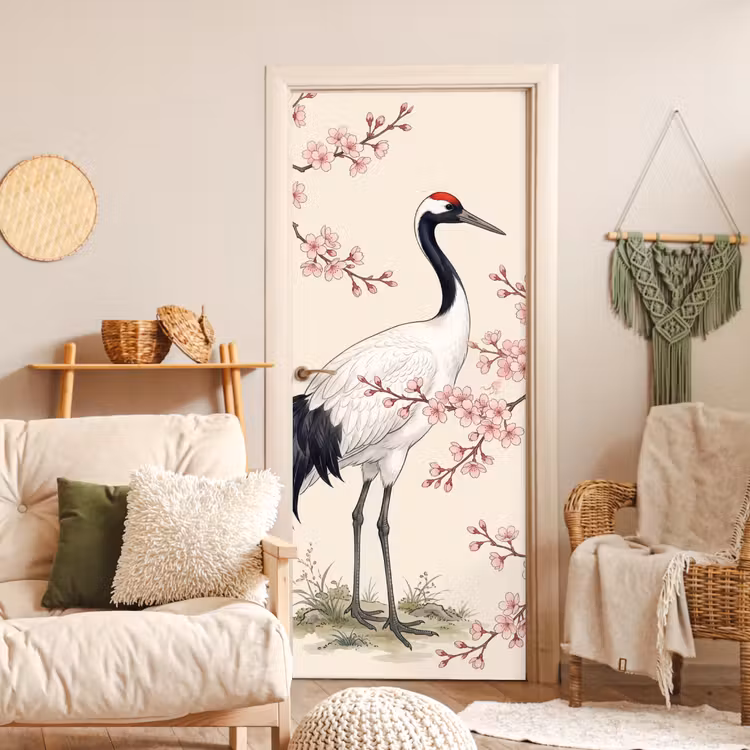 Deursticker - Aziatisch - Kraanvogel - Beige — 4