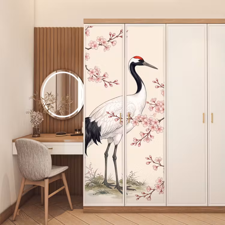 Deursticker - Aziatisch - Kraanvogel - Beige — 5
