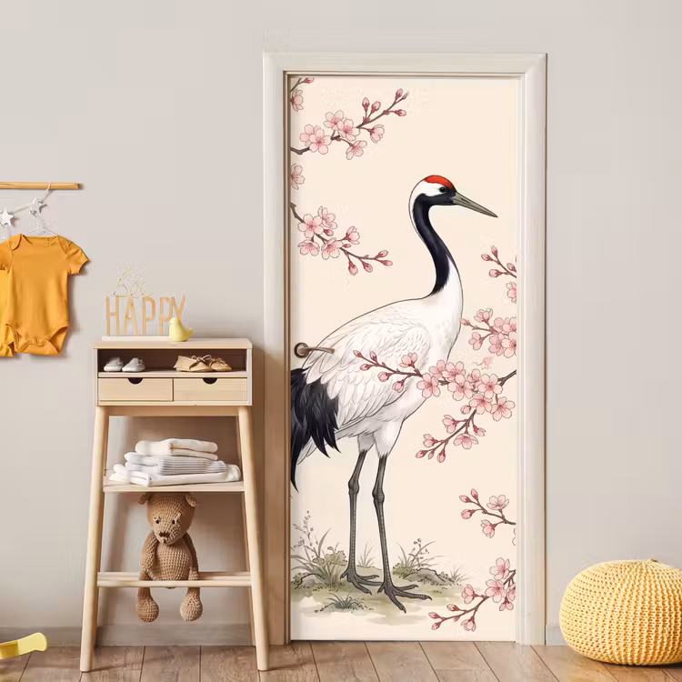 Deursticker - Aziatisch - Kraanvogel - Beige — 6