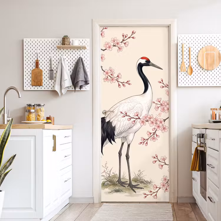 Deursticker - Aziatisch - Kraanvogel - Beige — 7