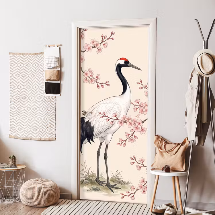 Deursticker - Aziatisch - Kraanvogel - Beige — 8