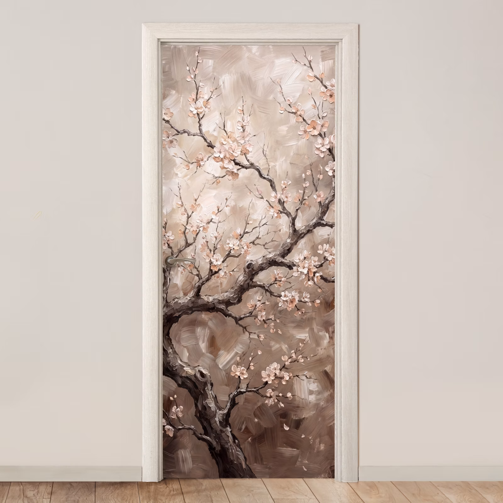Deursticker - Bloesem - Takken - Schilderij - Beige - Serene — 1
