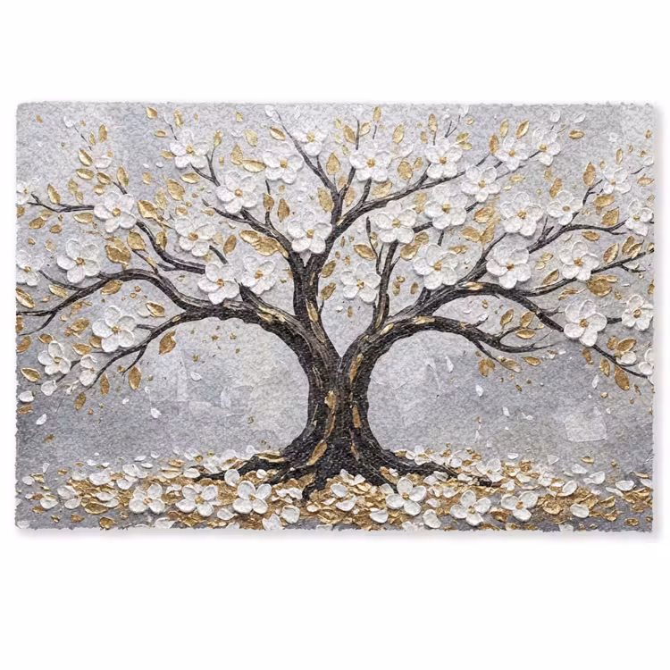 Deurmat - Boom - Bloemen - Natuur - Abstract - Wit — 1