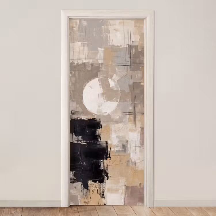 Deursticker - Abstract - Cirkel - Modern - Beige - Zwart - Minimalistisch — 1