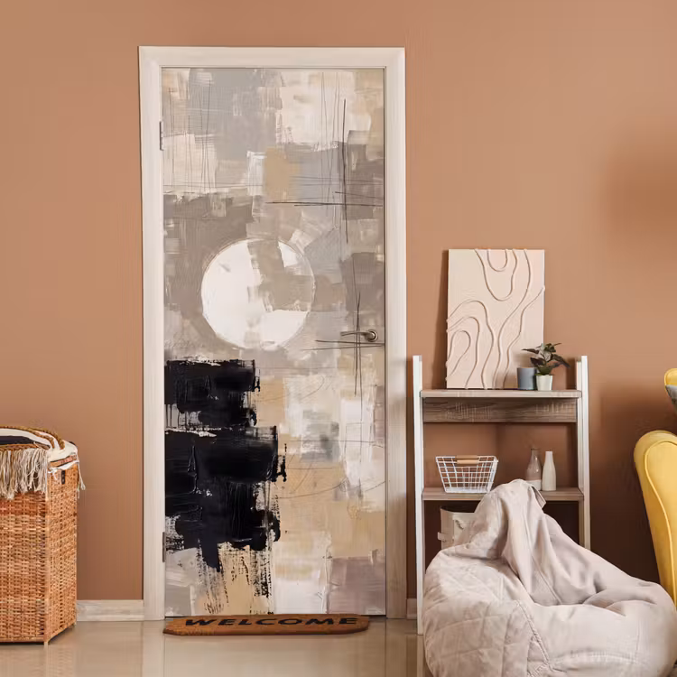 Deursticker - Abstract - Cirkel - Modern - Beige - Zwart - Minimalistisch — 2