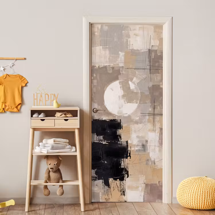 Deursticker - Abstract - Cirkel - Modern - Beige - Zwart - Minimalistisch — 6
