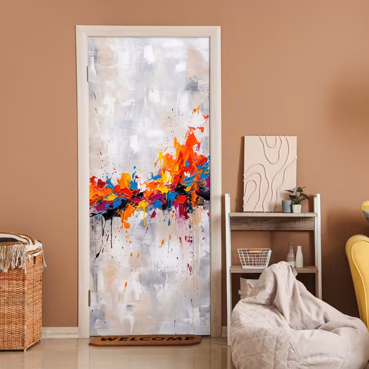 Deursticker - Abstract - Schilderij - Kleurrijk - Dynamisch — 2
