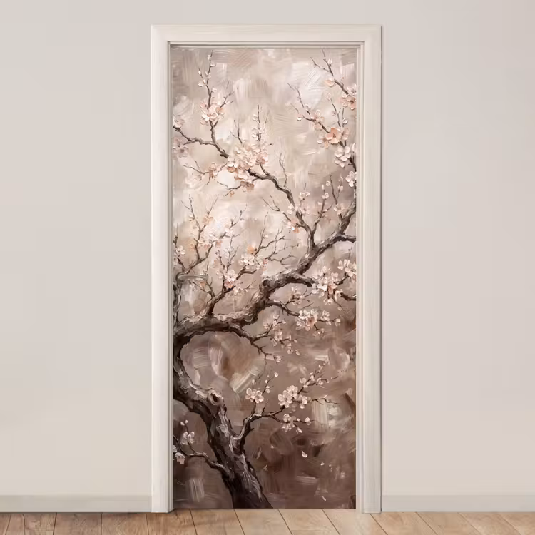 Deursticker - Bloesem - Takken - Schilderij - Beige - Serene — 1