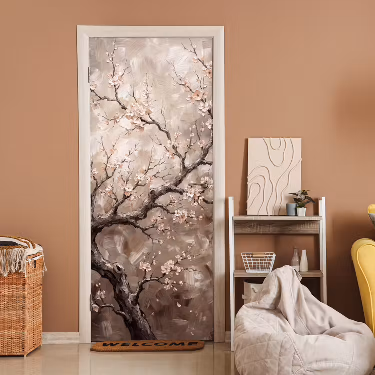 Deursticker - Bloesem - Takken - Schilderij - Beige - Serene — 2