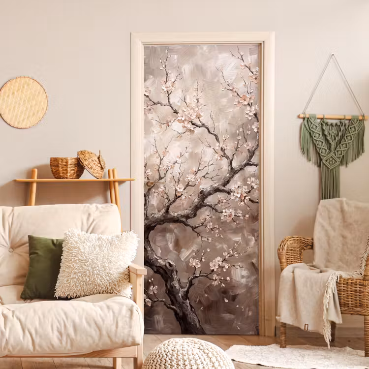 Deursticker - Bloesem - Takken - Schilderij - Beige - Serene — 4