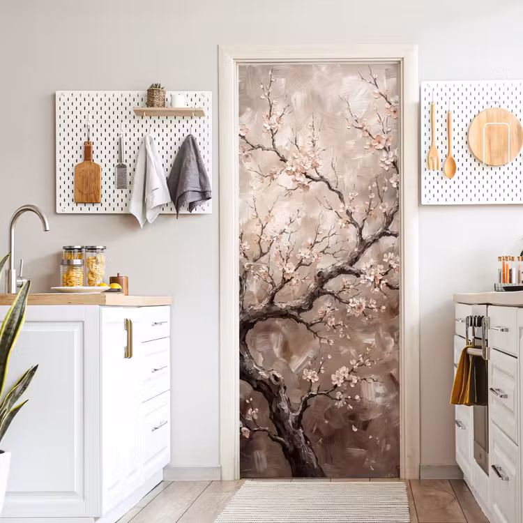Deursticker - Bloesem - Takken - Schilderij - Beige - Serene — 7