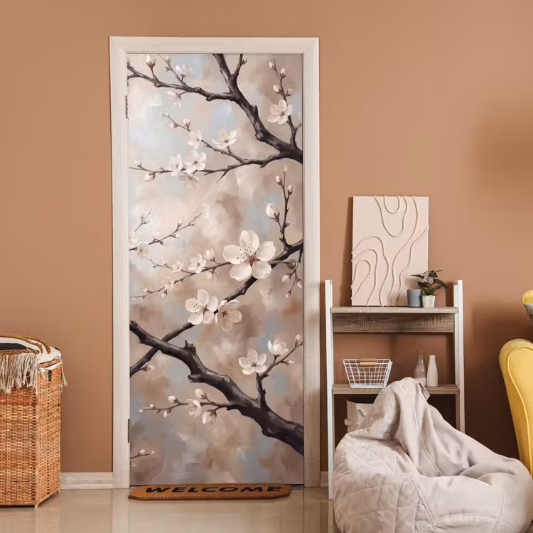 Deursticker - Bloesem - Takken - Schilderij - Beige - Serene — 2