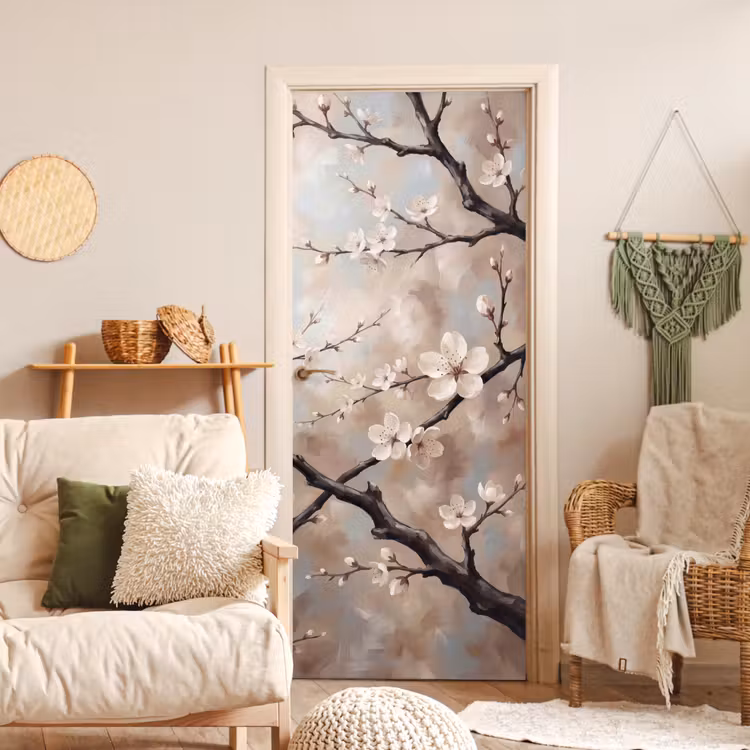 Deursticker - Bloesem - Takken - Schilderij - Beige - Serene — 4