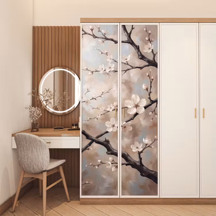Deursticker - Bloesem - Takken - Schilderij - Beige - Serene — 5