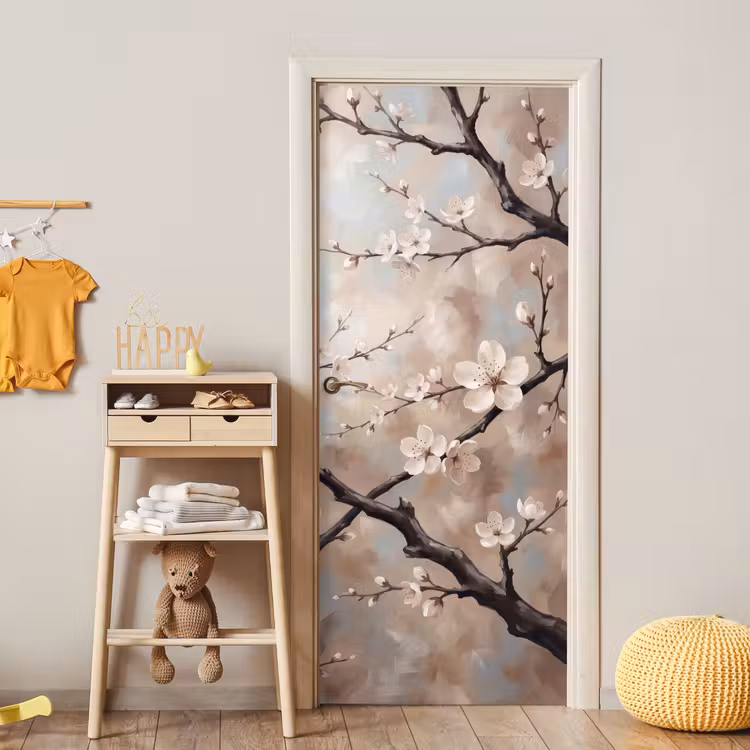 Deursticker - Bloesem - Takken - Schilderij - Beige - Serene — 6