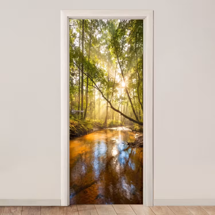 Deursticker - Bos - Beek - Zonlicht - Natuur - Groen — 1