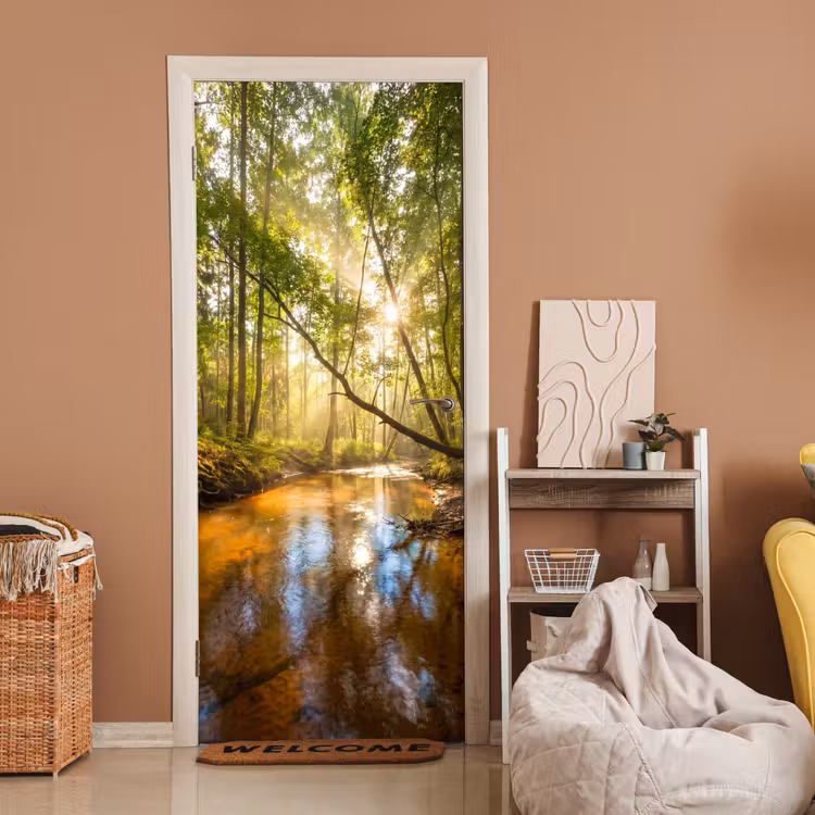 Deursticker - Bos - Beek - Zonlicht - Natuur - Groen — 2