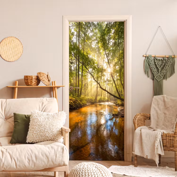 Deursticker - Bos - Beek - Zonlicht - Natuur - Groen — 4