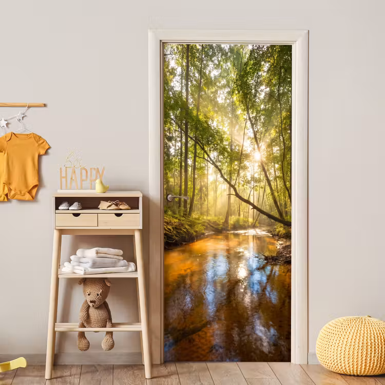 Deursticker - Bos - Beek - Zonlicht - Natuur - Groen — 6