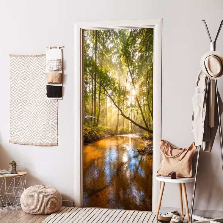 Deursticker - Bos - Beek - Zonlicht - Natuur - Groen — 8