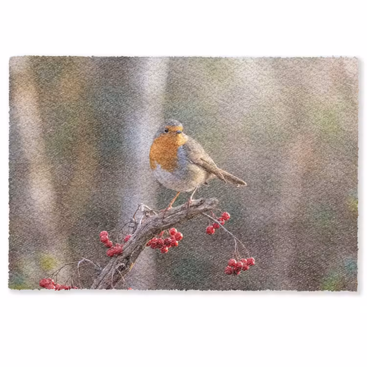 Deurmat - Roodborst - Tak - Bessen - Natuur — 1