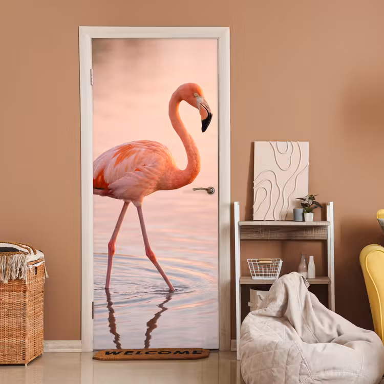Deursticker - Flamingo - Water - Roze — 2