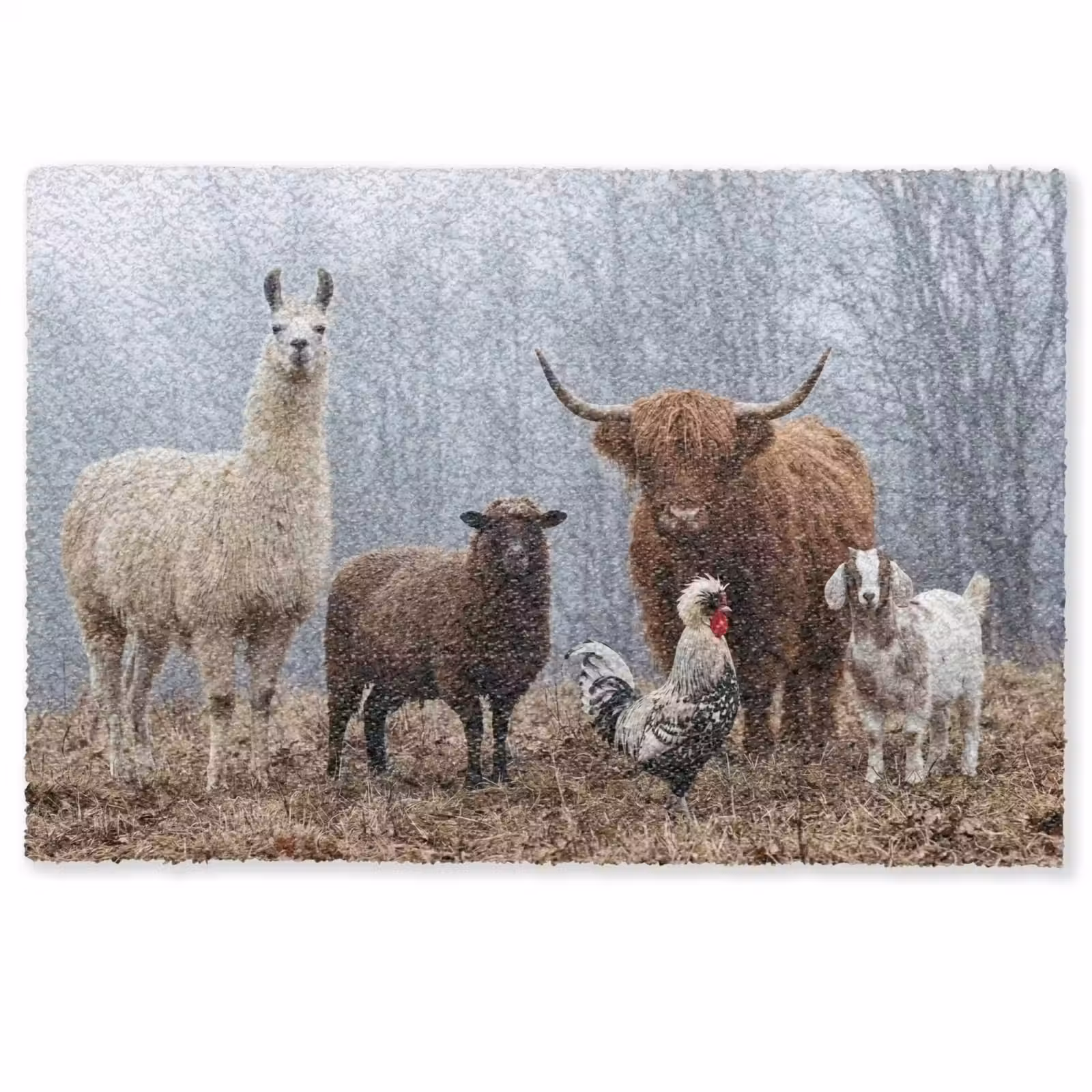 Deurmat - Boerderijdieren - Groep - Mist - Natuur - Rustiek — 1