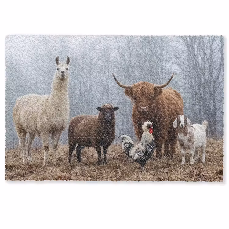 Deurmat - Boerderijdieren - Groep - Mist - Natuur - Rustiek — 1