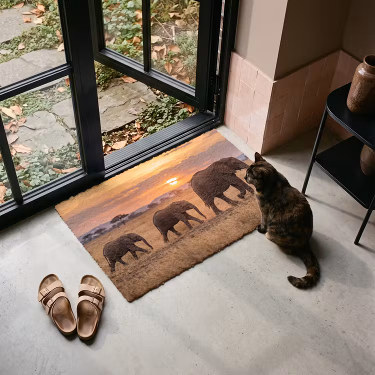 Deurmat - Olifanten - Savanne - Zonsondergang - Afrika - Warm — 2