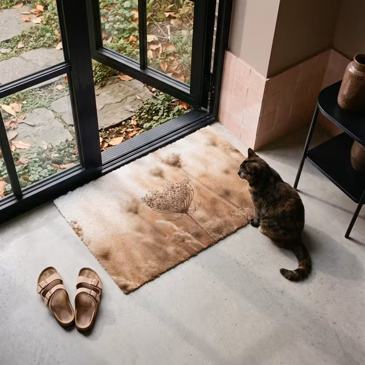 Deurmat - Schermbloem - Droogbloem - Winter - Beige - Minimalistisch — 2
