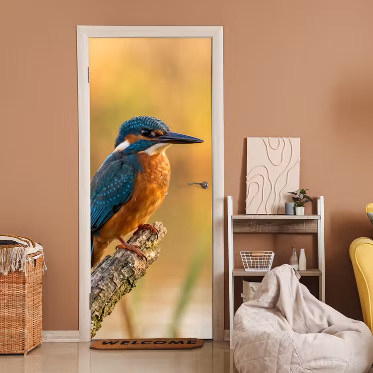 Deursticker - IJsvogel - Tak - Water - Kleurrijk - Levendig — 2