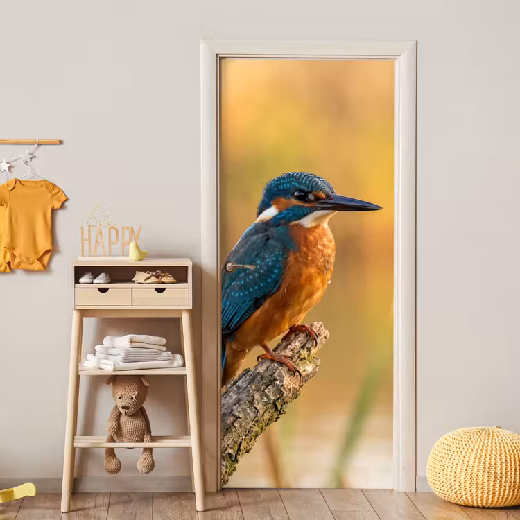 Deursticker - IJsvogel - Tak - Water - Kleurrijk - Levendig — 6