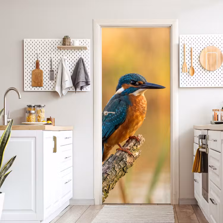 Deursticker - IJsvogel - Tak - Water - Kleurrijk - Levendig — 7