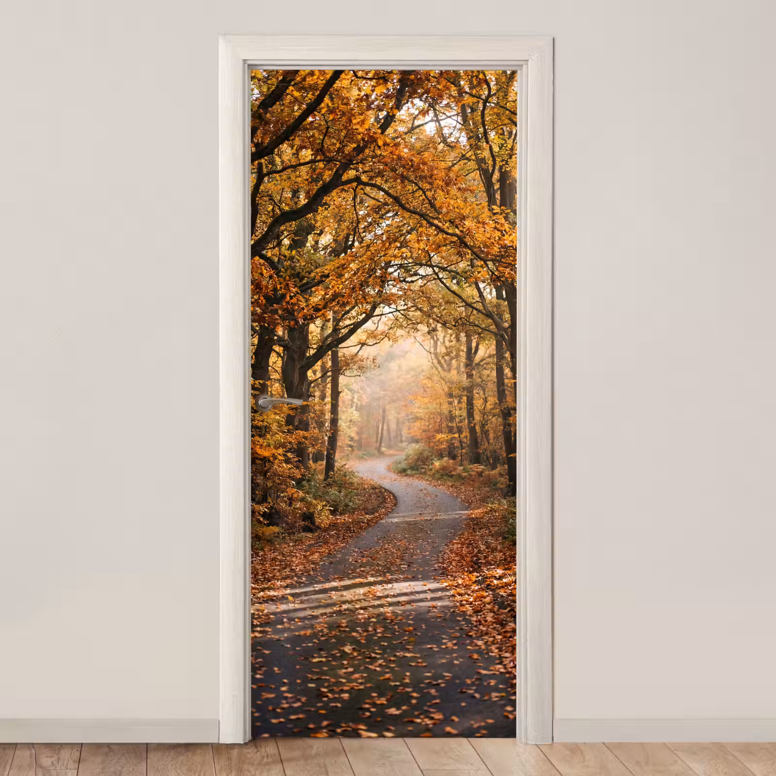 Deursticker - Bospad - Herfstbos - Bladeren - Oranje - Nostalgisch — 1
