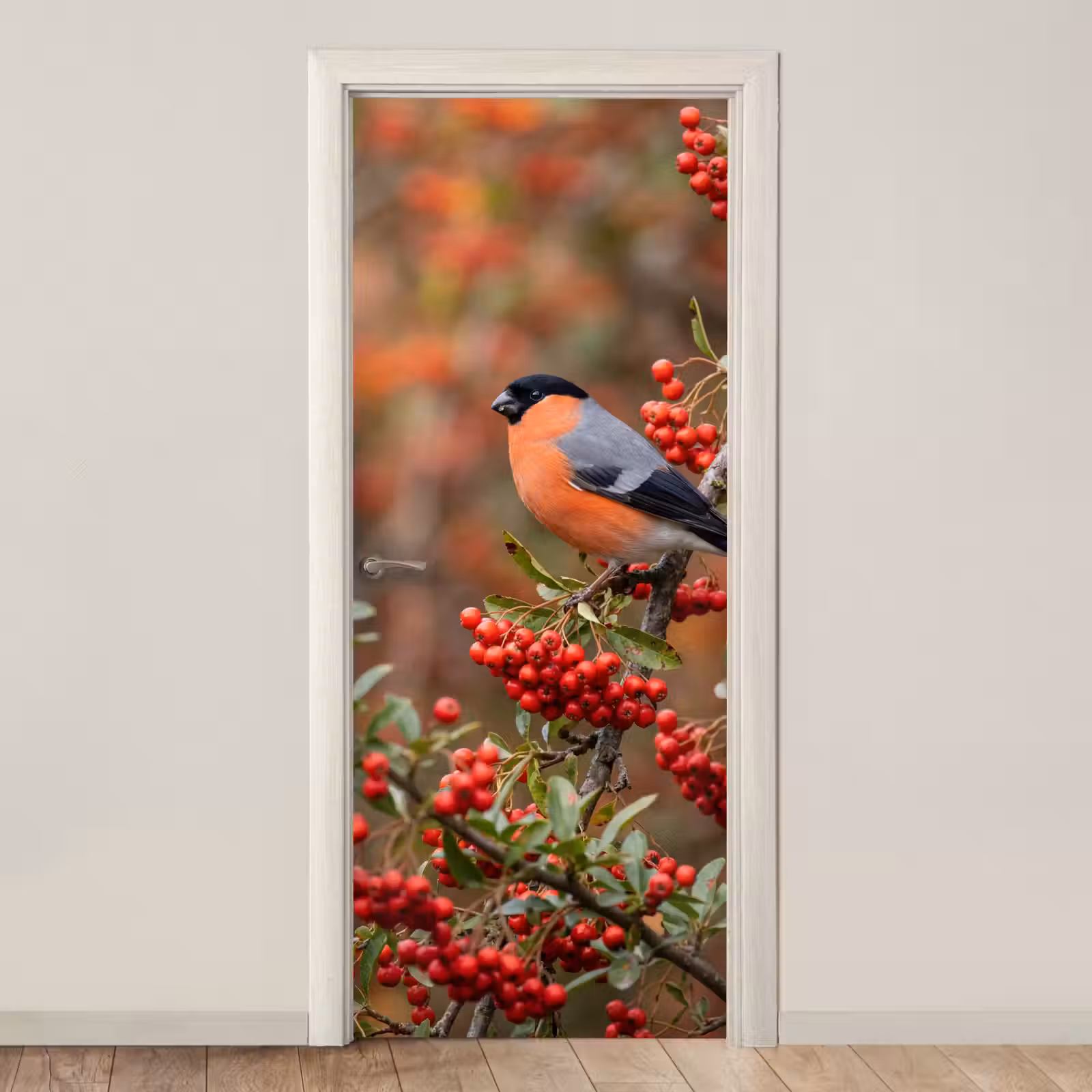 Deursticker - Goudvink - Bessen - Herfst - Natuur - Kleurrijk — 1