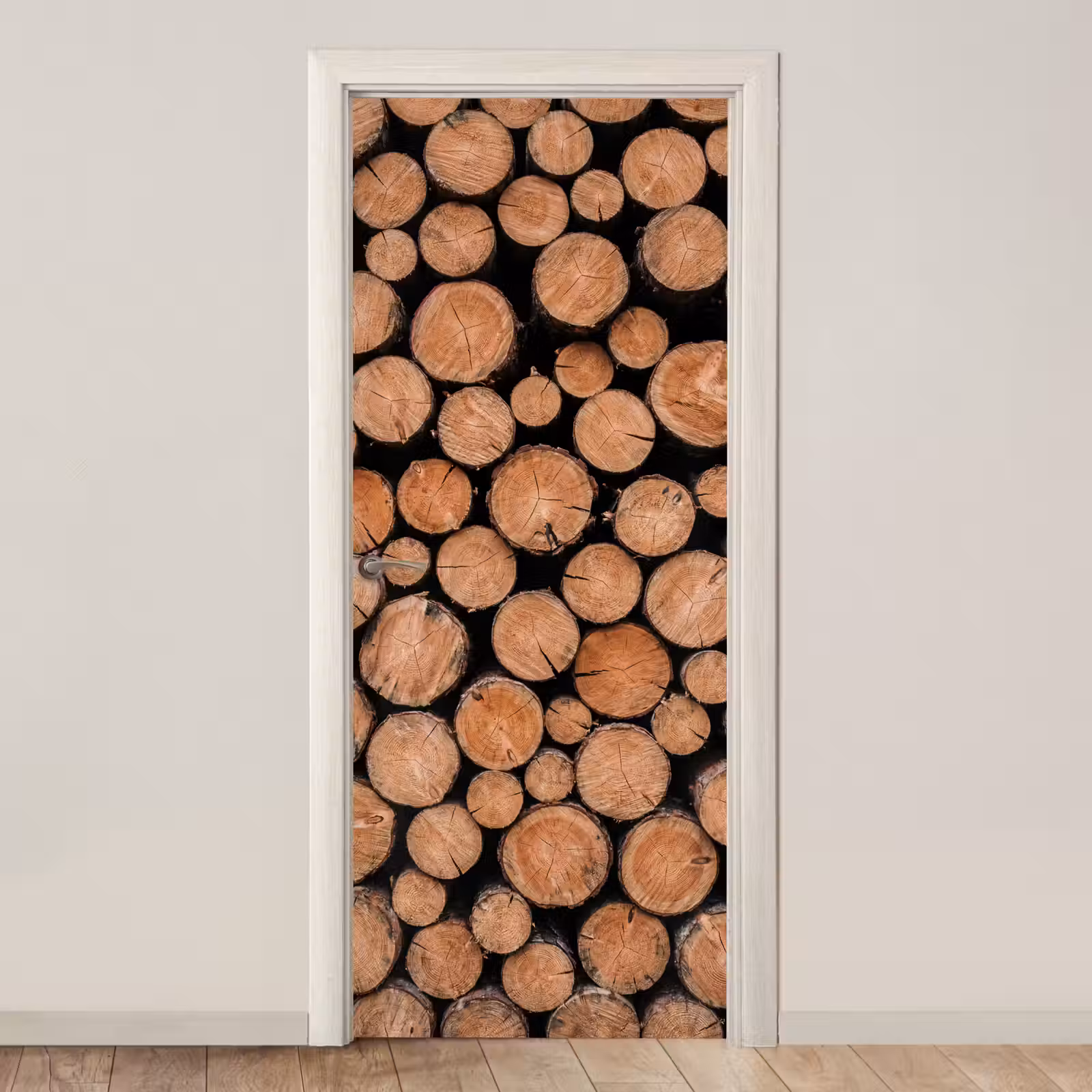 Deursticker - Houtblokken - Textuur - Patroon - Bruin - Rustiek — 1