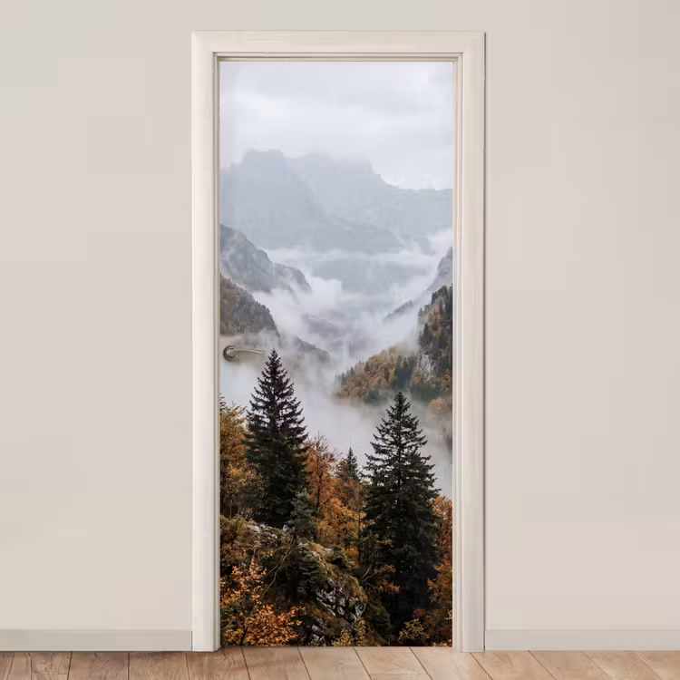 Deursticker - Bergen - Vallei - Mist - Herfst - Natuur — 1