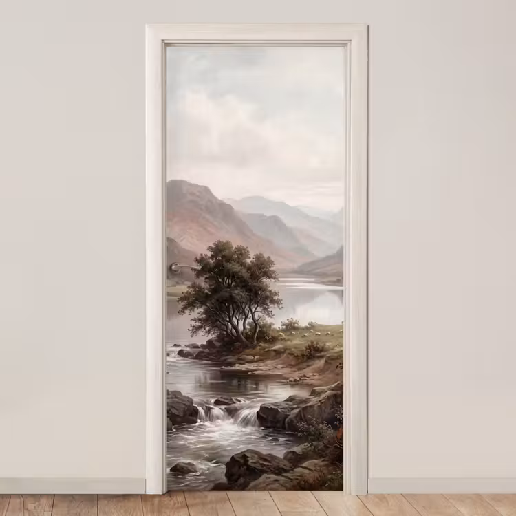 Deursticker - Berglandschap - Meer - Bergen - Vallei - Klassiek — 1