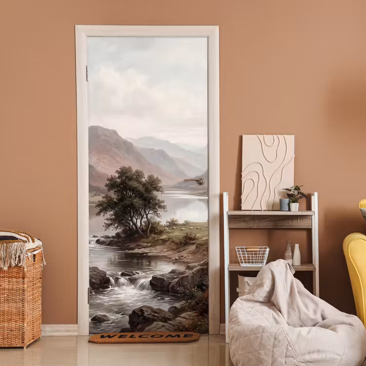 Deursticker - Berglandschap - Meer - Bergen - Vallei - Klassiek — 2
