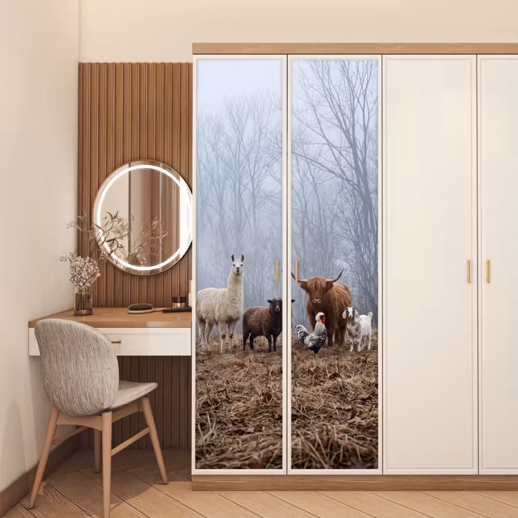 Deursticker - Boerderijdieren - Groep - Mist - Natuur - Rustiek — 5