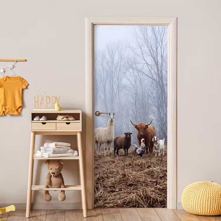 Deursticker - Boerderijdieren - Groep - Mist - Natuur - Rustiek — 6