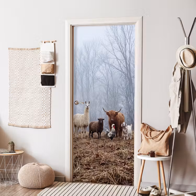 Deursticker - Boerderijdieren - Groep - Mist - Natuur - Rustiek — 8