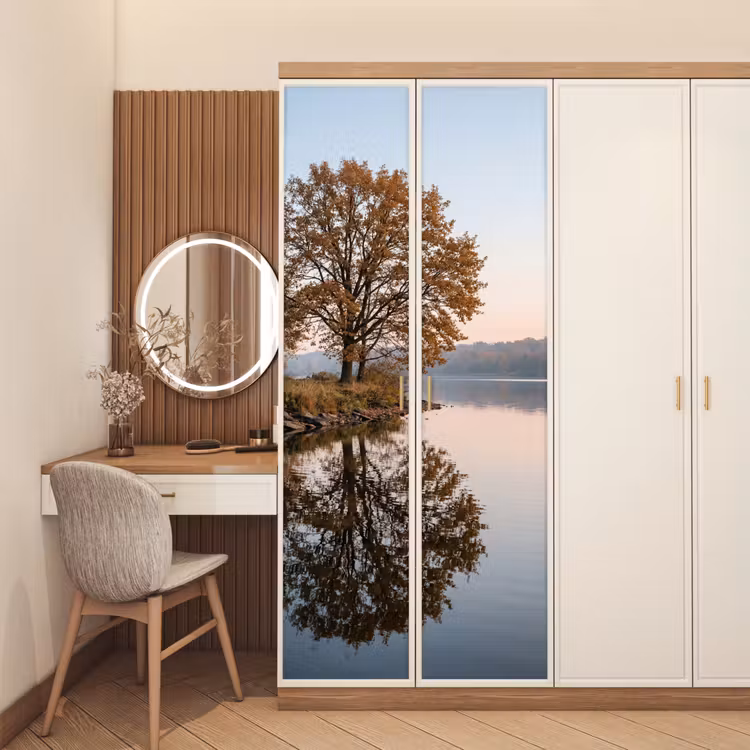 Deursticker - Bomen - Reflectie - Water - Zonsopgang - Serene — 5
