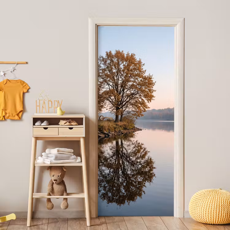 Deursticker - Bomen - Reflectie - Water - Zonsopgang - Serene — 6
