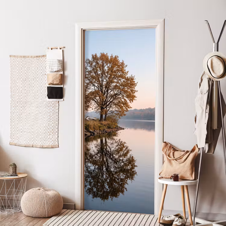 Deursticker - Bomen - Reflectie - Water - Zonsopgang - Serene — 8