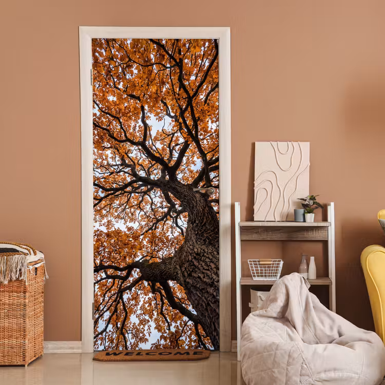 Deursticker - Boom - Bladerdak - Herfst - Oranje - Sfeervol — 2