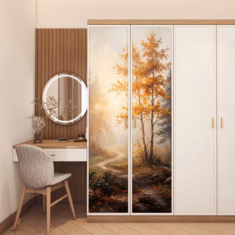Deursticker - Bospad - Herfstbladeren - Natuur - Schilderachtig - Oranje — 5