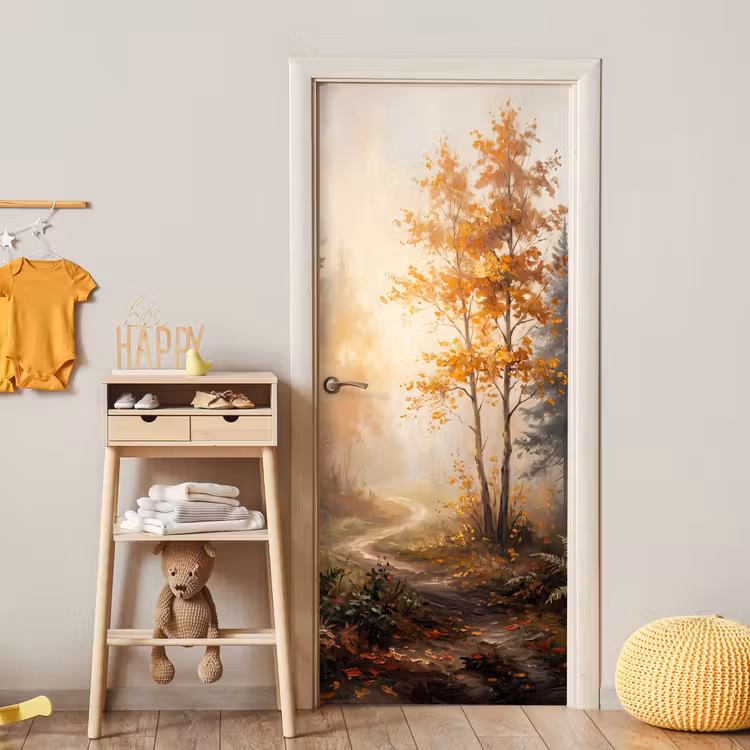 Deursticker - Bospad - Herfstbladeren - Natuur - Schilderachtig - Oranje — 6